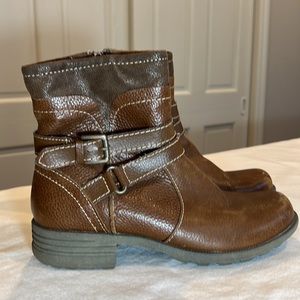 Earth Origins brown leather boot with strap and buckle detail